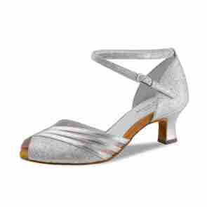 Anna Kern 1027-50 Christelle Dames dansschoenen met Open neus van Zilver Brocade - 5 cm Flare Hak