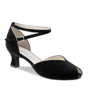 Werner Kern Asta dames dansschoenen met Peeptoe en Kruis enkelbandje zwarte suede