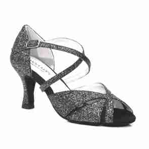 Anna Kern 780-60 Delphine Dames dansschoenen met zwarte en zilver kleurige glitters - 6 cm flare hak