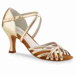 Anna Kern 598-60 Jolie Dames dansschoenen van goud metallic Leer met Kruisbandjes - 6 cm Flare hak