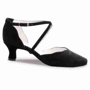 Anna Kern 572-50 Denise Dames dansschoenen met gesloten neus van zwarte suede - 5 cm Flare Hak