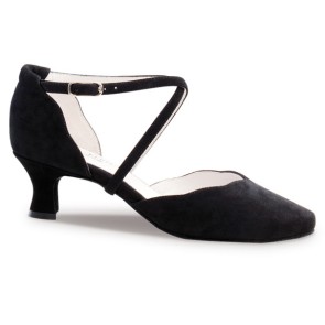 Anna Kern 572-50 Dames dansschoenen met gesloten neus van zwarte suede met 5 cm Flare Hak