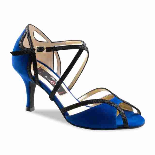 Nueva Epoca Maxima dames dansschoenen blauw suede zwarte bandjes