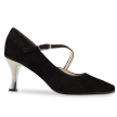 Ballroom Dansschoenen voor Dames Zwart Suede Metallic Hak 65 mm Schuin Bandje Werner Kern Sarah